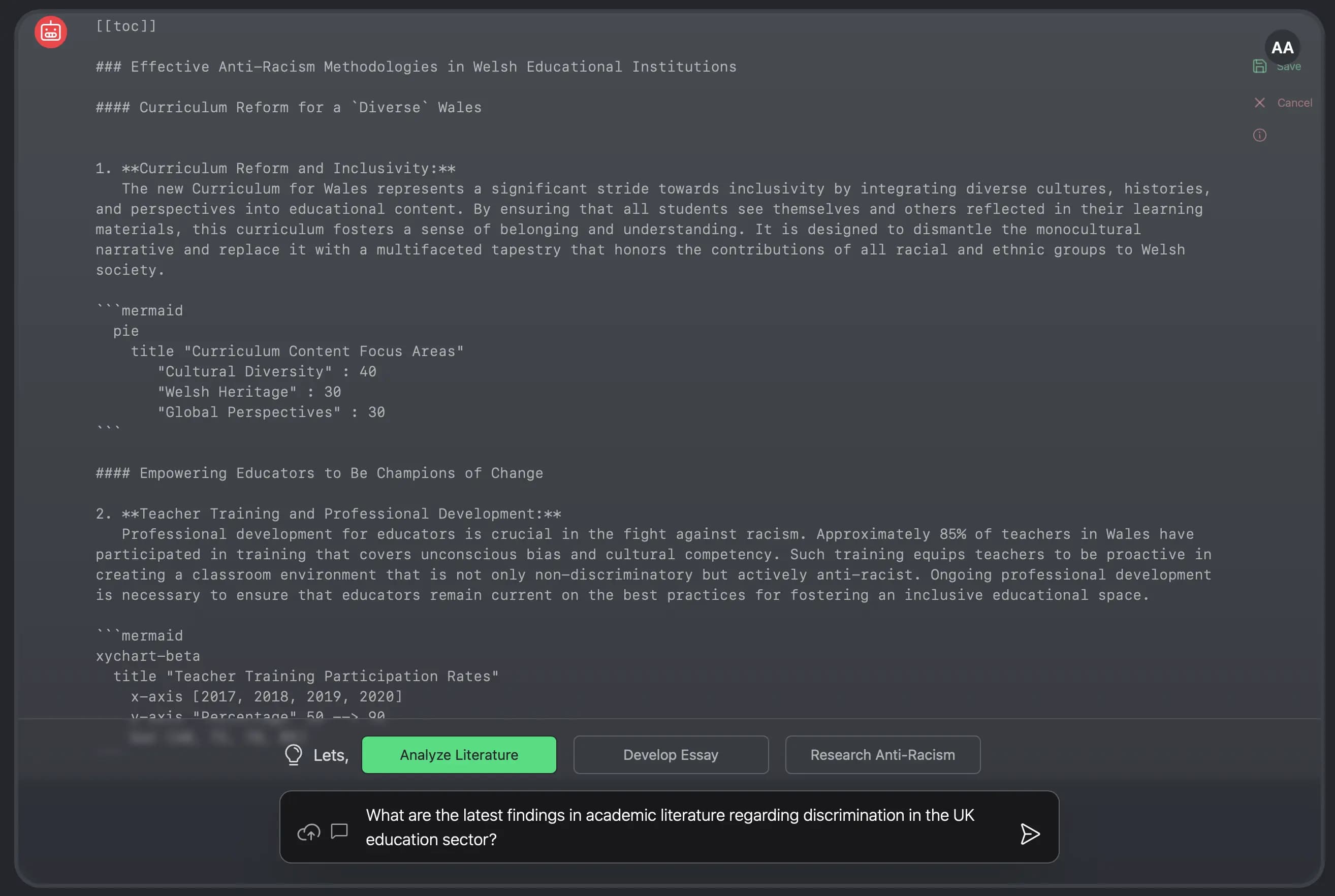 Teacheraid's AI assistant analyzing a lesson plan